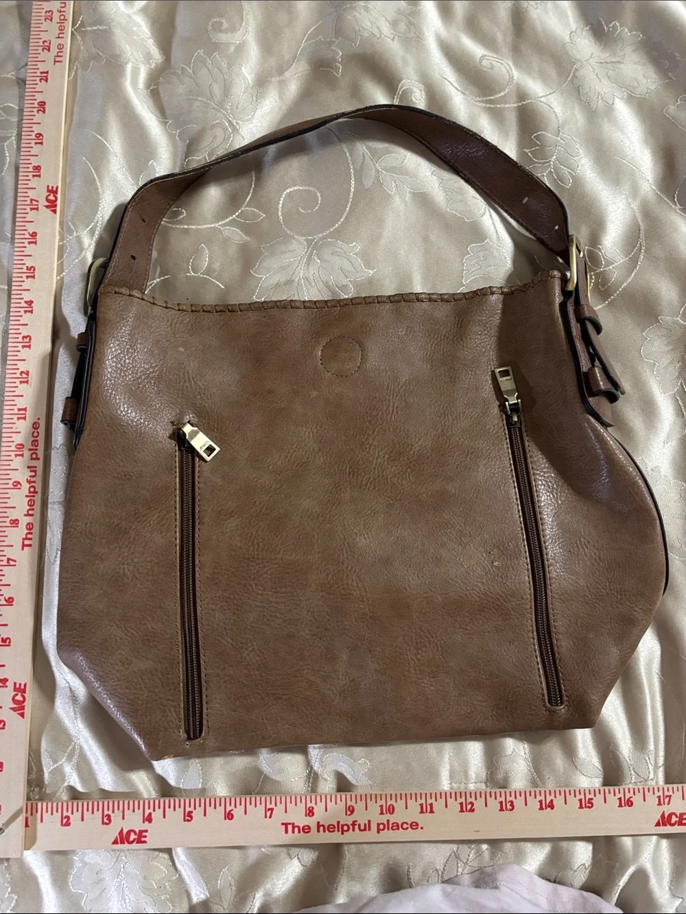 Everyday Brown Faux Leather Shoulder Bag with Dual Zip Pockets